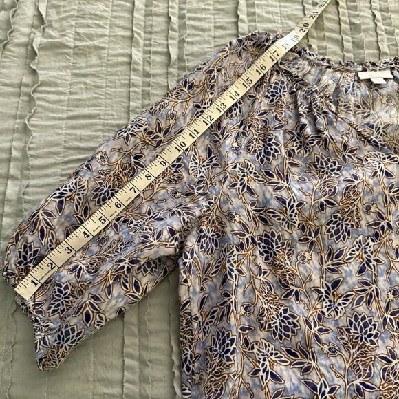 J Jill Linen Tunic Top Womens Medium Purple Floral Peasant Lace look Boho Blouse - Picture 14 of 16